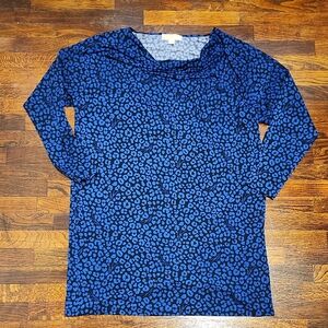 Michael Kors Lightweight Blue Black Animal Print Jersey Knit 3/4 Sleeve Dress 1X